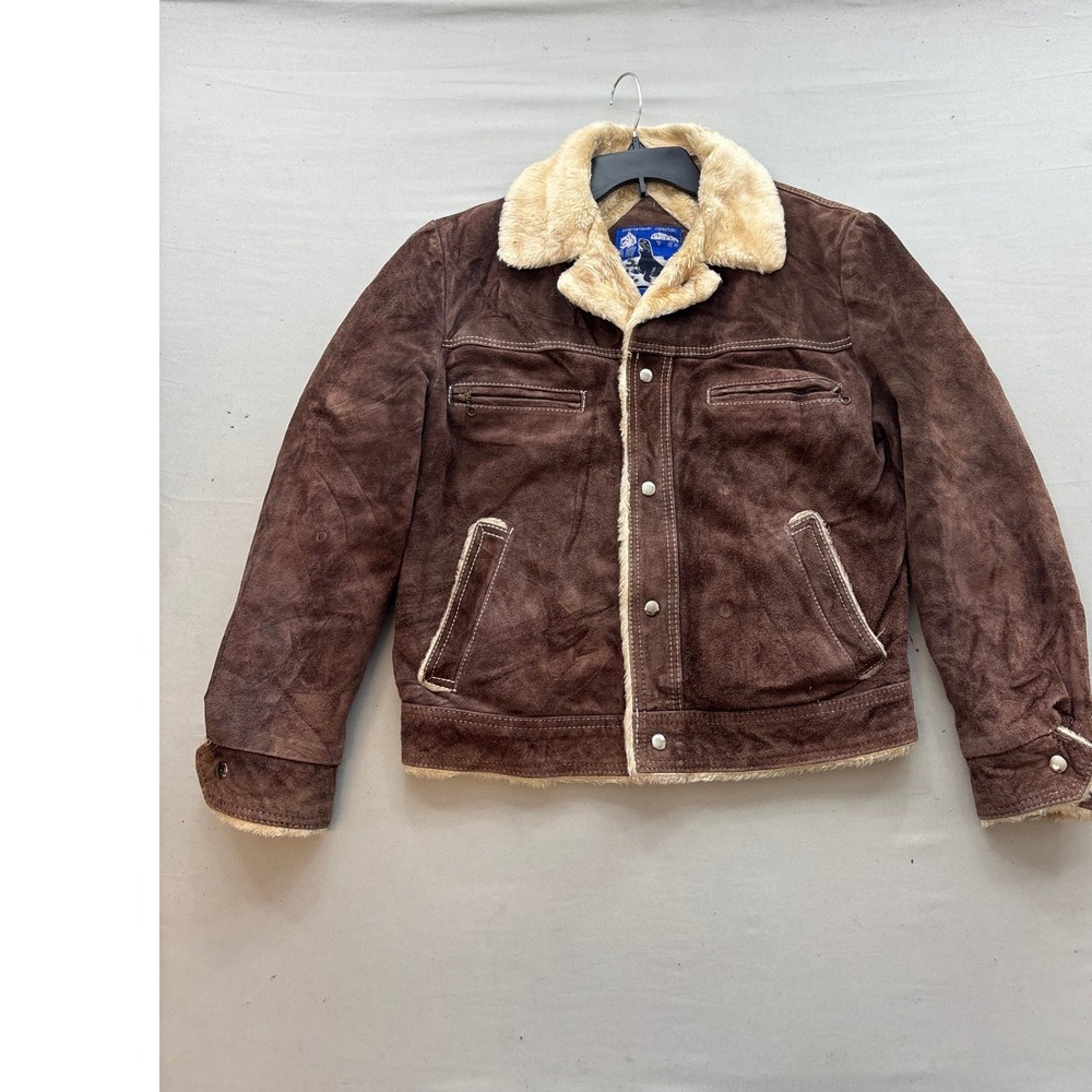 Vintage International Collection Brown Suede Leather Faux Fur Lined Jacket 40
